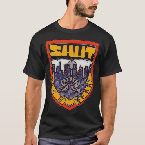 Shield shut skateboard design T_Shirt