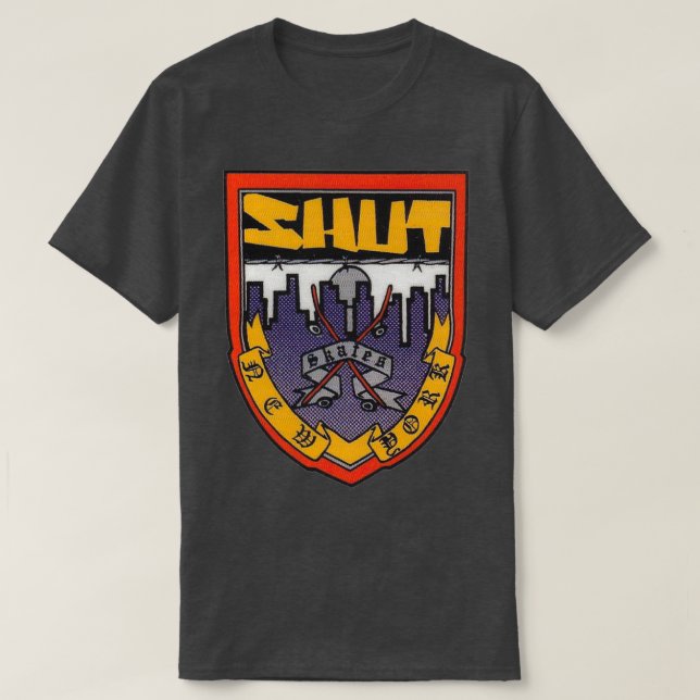 Shield shut skateboard design T-Shirt (Design Front)