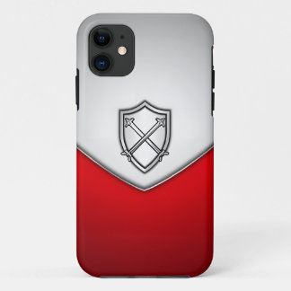 Shield with Crossed Swords Silver and Red iPhone 11 Case