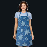 Shields of David Apron<br><div class="desc">Medium all-over-print with an image of Shields of David (or Stars of David) on blue. Blue straps. See the entire Hanukkah Apron collection under the HOME category in the HOLIDAYS section.</div>