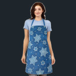 Shields of David Apron<br><div class="desc">Medium all-over-print with an image of Shields of David (or Stars of David) on blue. Blue straps. See the entire Hanukkah Apron collection under the HOME category in the HOLIDAYS section.</div>