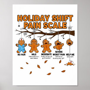 Shift Nurse Pain Scale Funny Gingerbread Rn Christ Poster