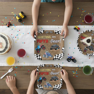 Shifting Into Fifth Gear Monster Truck Birthday Paper Plates