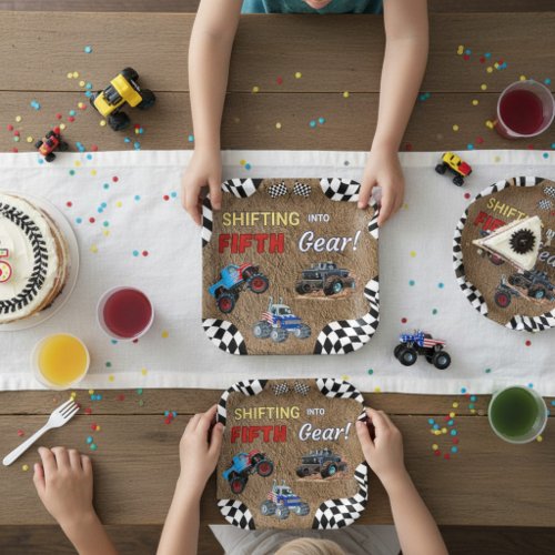 Shifting Into Fifth Gear Monster Truck Birthday Paper Plates