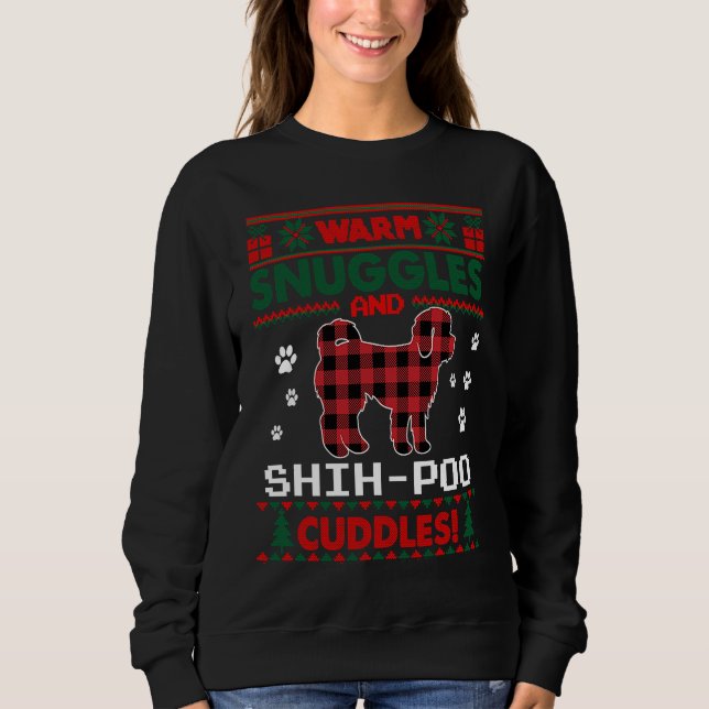 Shih Poo Dog Red Buffalo Plaid  Ugly Christmas Swe Sweatshirt (Front)