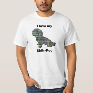 Shih-Poo Dog Silhouette I Love My Y&B Grid T-Shirt