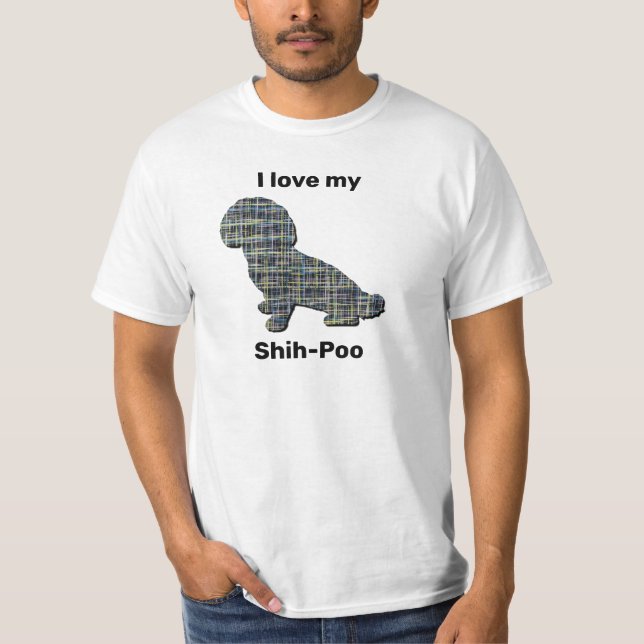 Shih-Poo Dog Silhouette I Love My Y&B Grid T-Shirt (Front)