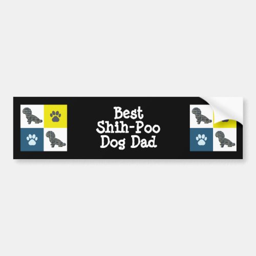Shih_Poo Dog Silhouette Yellow Blue Grid Best Dad Bumper Sticker