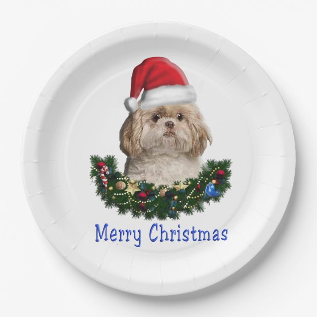 Shih-Tsu Dog  Christmas items Paper Plates (Front)