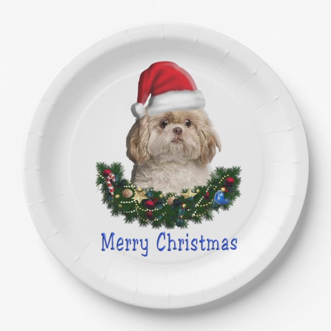 Shih-Tsu Dog  Christmas items Paper Plates (Front)