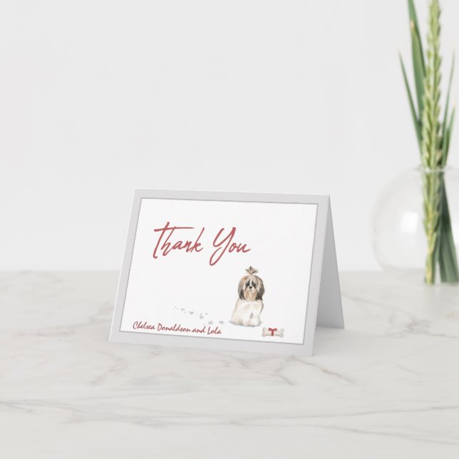  Shih Tsu Dog Personalized Bone Ribbon Thank You Card (Front)