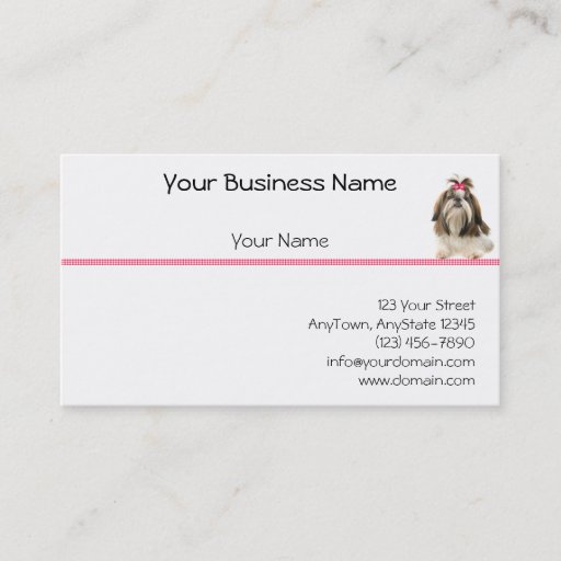 Customizable Shih Tsu with Pink Bow on Pink Diamond border Business Cards