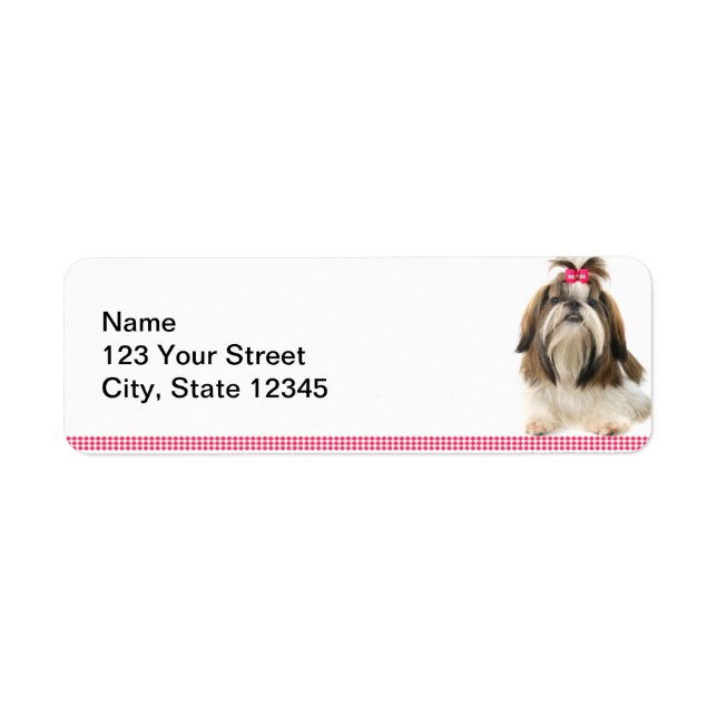 Shih Tsu with Pink Bow on Pink Diamond border Label (Front)