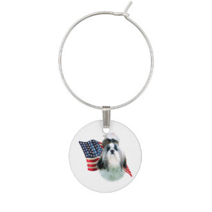 Shih Tzu 2 Flag Wine Charm