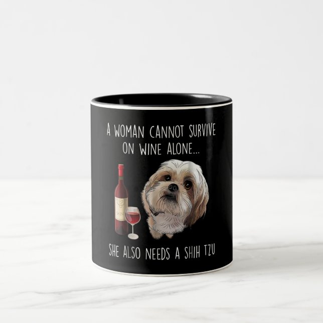 Shih Tzu | A Woman Can’t Survive On Wine Alone Two-Tone Coffee Mug (Center)