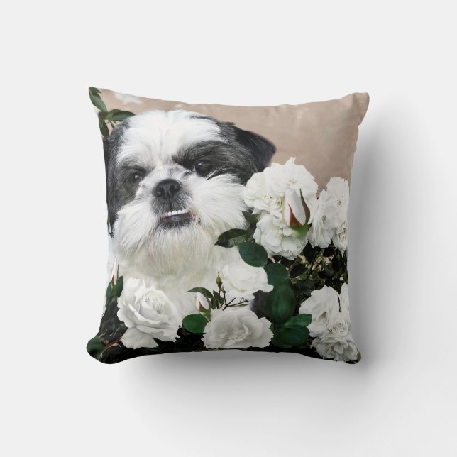 Shih Tzu and roses Throw Pillow (Front)