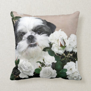 Shih Tzu and roses Throw Pillow