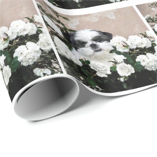 Shih Tzu and roses Wrapping Paper