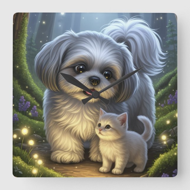 Shih Tzu and the enchanted kitten wall clock (Front)