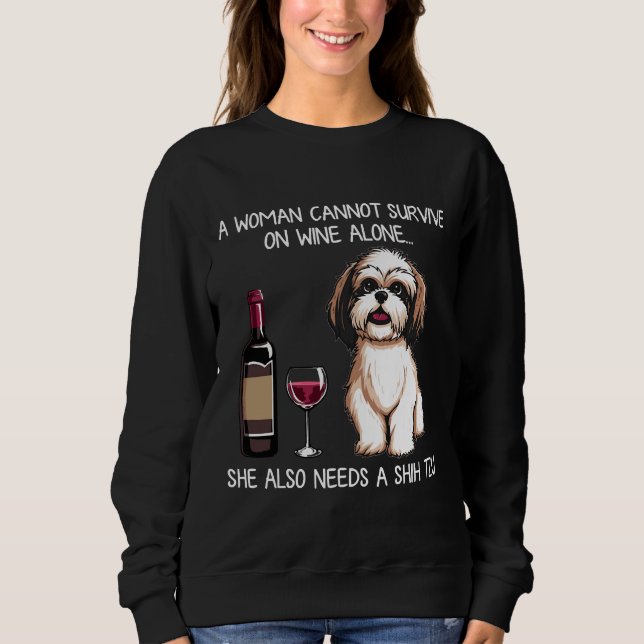 Shih Tzu And Wine Dog Fitted T  T Sweatshirt (Front)