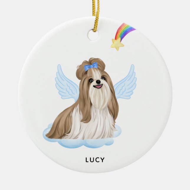 Shih Tzu Angel Personalized Dog Pet Memorial Ceramic Ornament (Front)