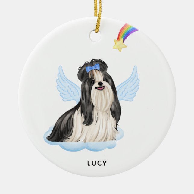 Shih Tzu Angel Personalized Pet Dog Memorial Ceramic Ornament (Front)