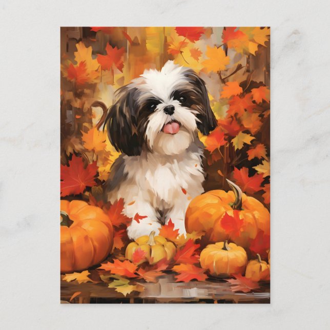 Shih Tzu Autumn Thanksgiving  Postcard (Front)