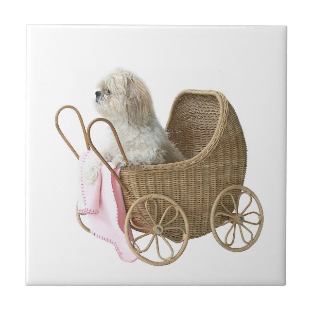 Shih Tzu baby carriage Ceramic Tile (Front)