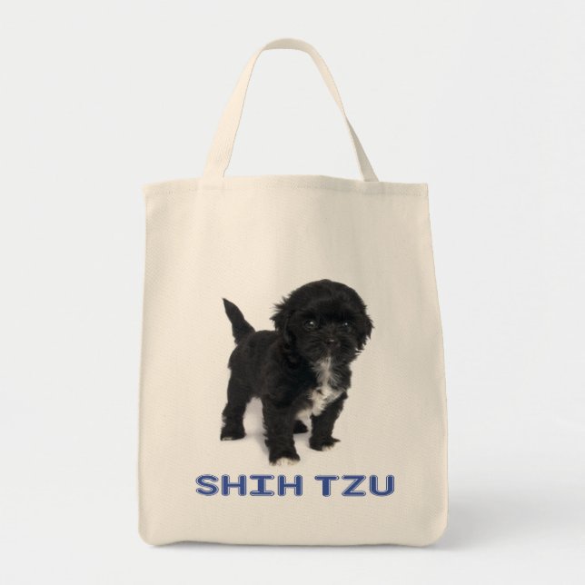 Shih Tzu Black And White Puppy Dog Love Tote (Front)
