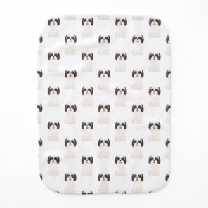 Shih Tzu (Black & White) Baby Burp Cloth