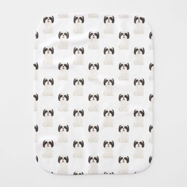 Shih Tzu (Black & White) Baby Burp Cloth (Front)
