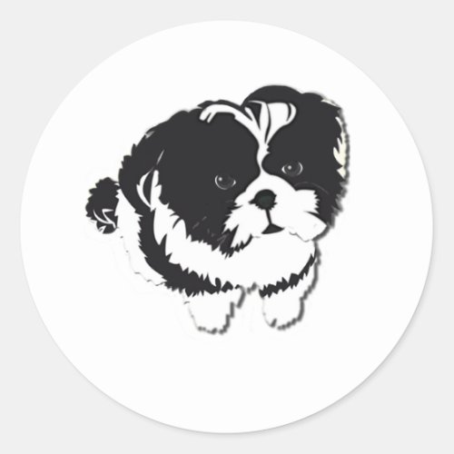 Shih Tzu Black White Dog Pet Classic Round Sticker