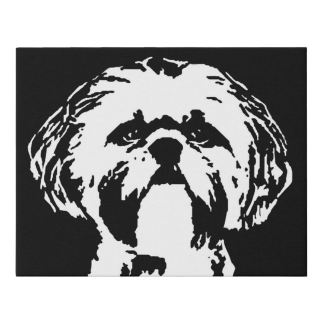 Shih Tzu Black & White Faux Wrapped Canvas (Front)