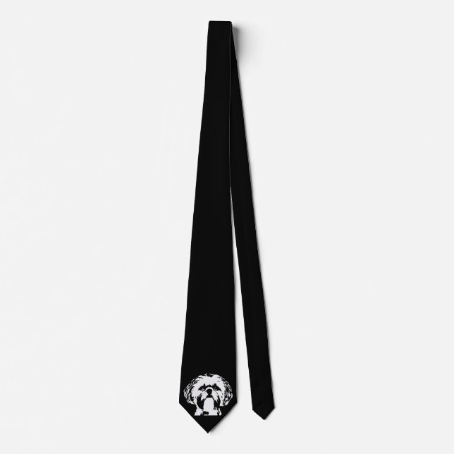 Shih Tzu Black & White Pop Art Dog Face Neck Tie (Front)