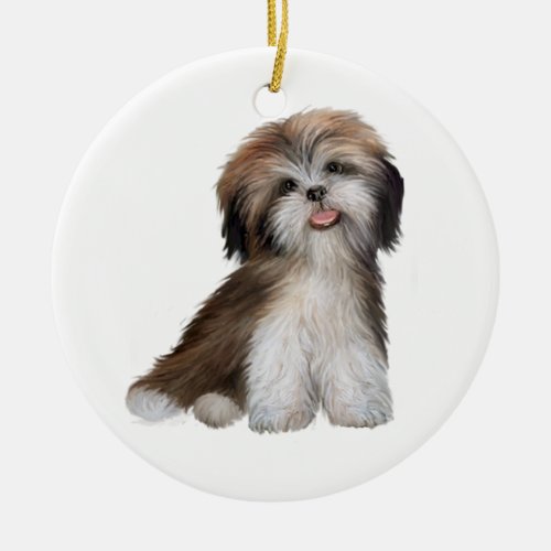 Shih Tzu _ brown and white 2 Ceramic Ornament