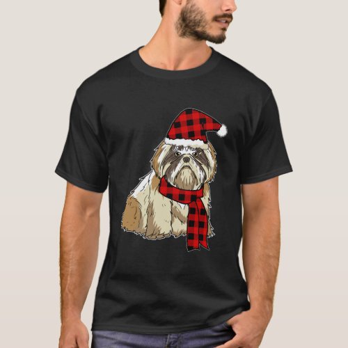 Shih Tzu Buffalo Plaid Dog Lover Christmas T_Shirt