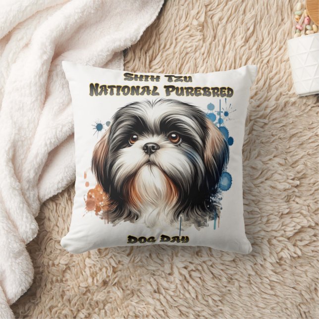 Shih Tzu Celebration on National Purebred Dog Day Throw Pillow (Blanket)