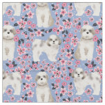 shih tzu cherry blossoms pink fabric