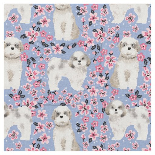 shih tzu cherry blossoms pink fabric