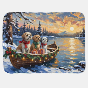Shih Tzu Christmas Boat Holiday Baby Blanket