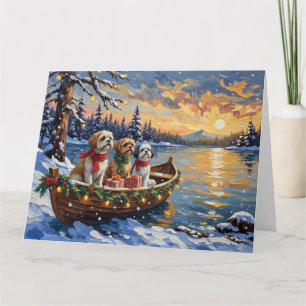 Shih Tzu Christmas Boat Holiday Card