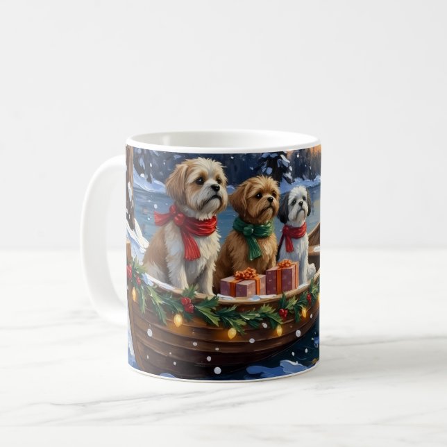 Shih Tzu Christmas Boat Holiday Coffee Mug (Front Left)