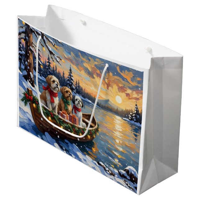 Shih Tzu Christmas Boat Holiday Large Gift Bag (Front Angled)