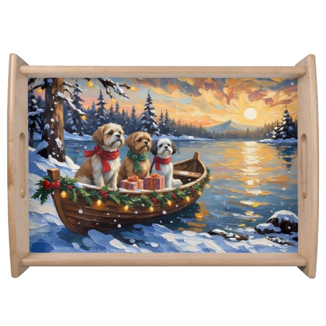 Shih Tzu Christmas Boat Holiday Serving Tray (Front)