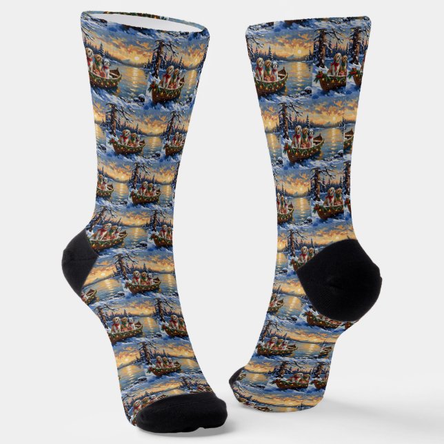 Shih Tzu Christmas Boat Holiday Socks (Angled)