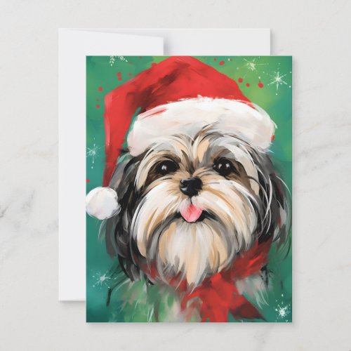 Shih Tzu Christmas brush painting artwork Holiday Card