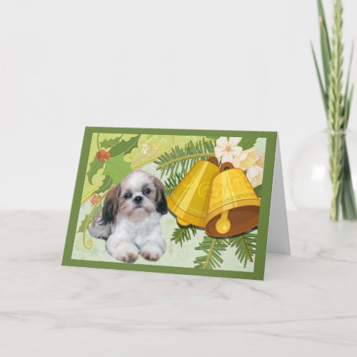 Shih Tzu Christmas Card Bells