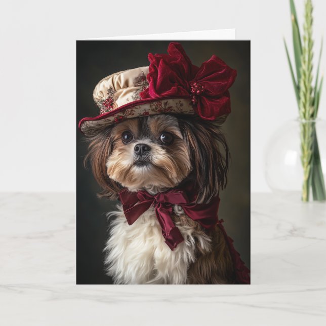 Shih Tzu Christmas Card Elegant Victorian Dog (Front)