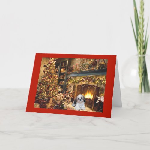 Shih Tzu Christmas Card Fireplace1