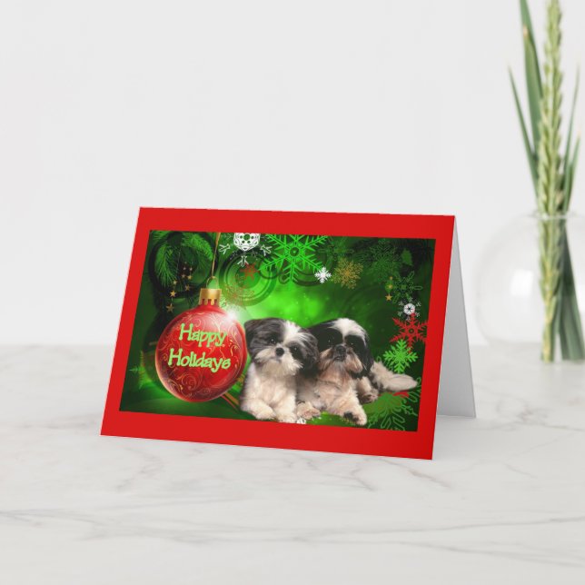 Shih Tzu Christmas Card Happy Holidays Ball (Front)
